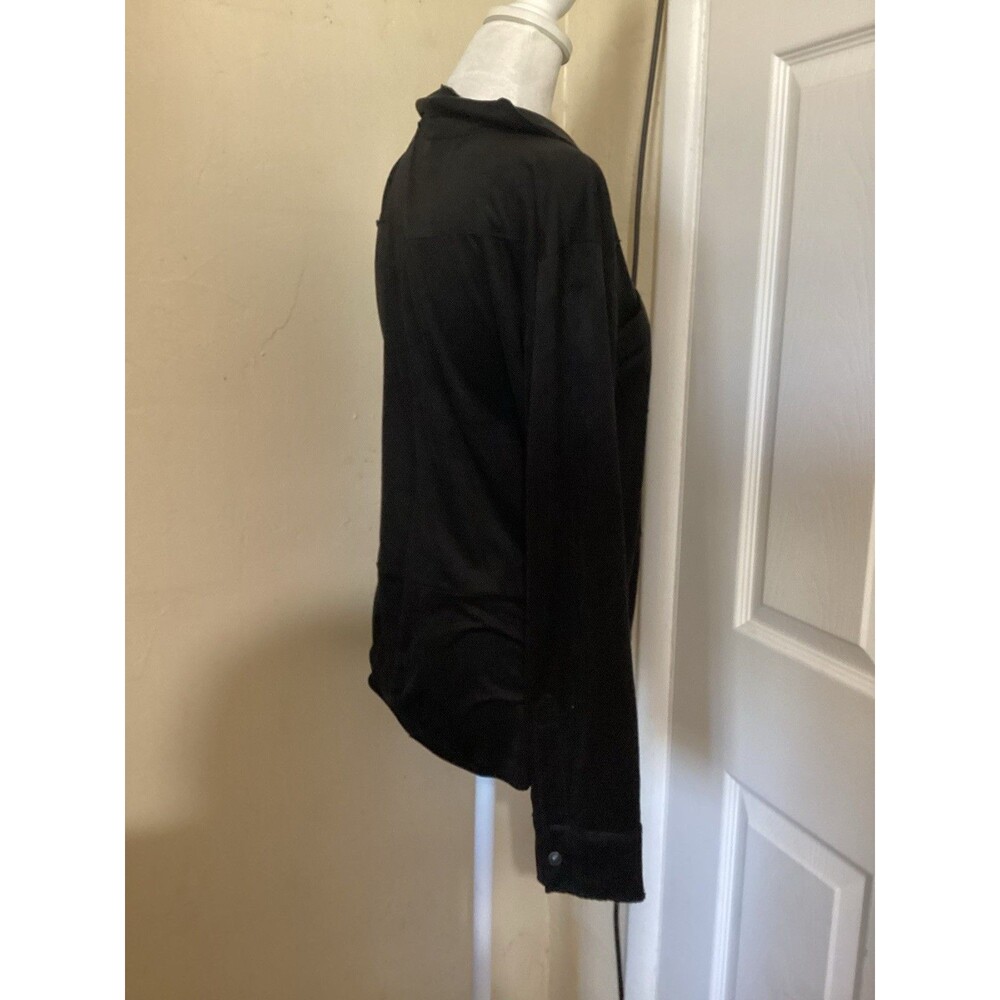 Another Love Faux Suede Black Long Sleeve Snap Button Top S - Picture 3 of 6